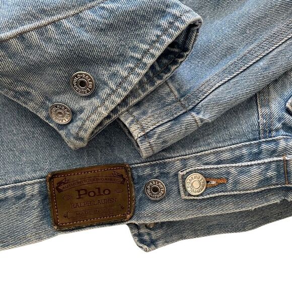 Vintage 90s Polo Ralph Lauren Indian Native American  Head Denim Jacket Size S - Picture 5 of 10